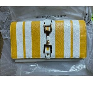 SAM EDELMAN GIGI BRIGHT WHITE/SUNSET YELLOW LEATHER PURSE